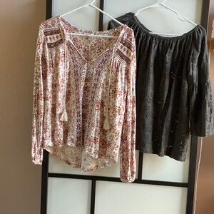 Lucky Brand Red and Cream Boho Blouse